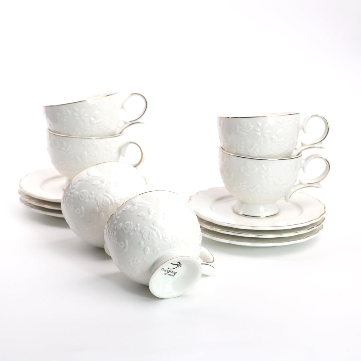12 Pieces Porcelain Tea Cups and Saucers Set of 6 V449