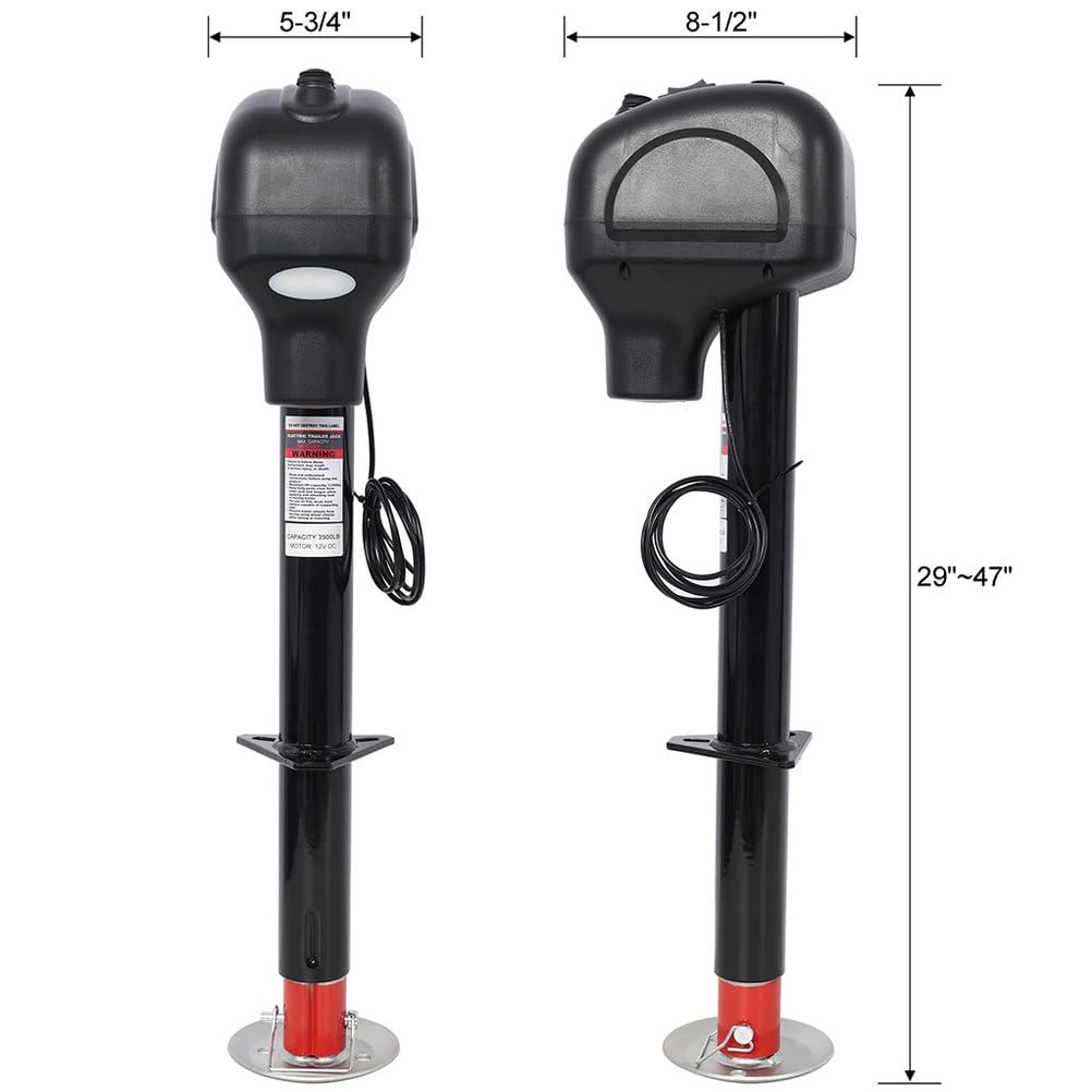 Electric Trailer Jack 3500 LBS 12V DC Power Tongue Jack with Adjustable Drop Leg W3015