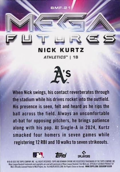 2025 Bowman Chrome Nick Kurtz Mega Futures Mojo Refractor Baseball Rookie Card L660