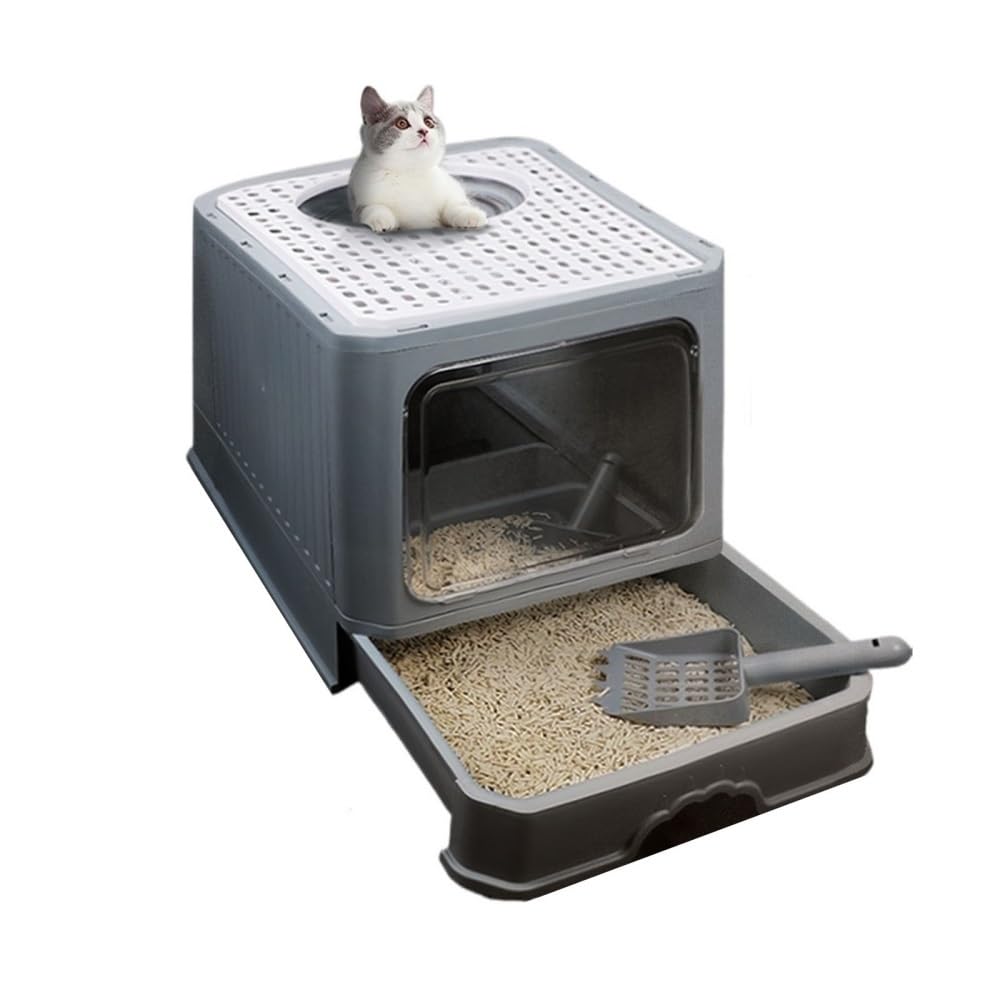 Foldable Enclosed Cat Litter Box with Lid E658