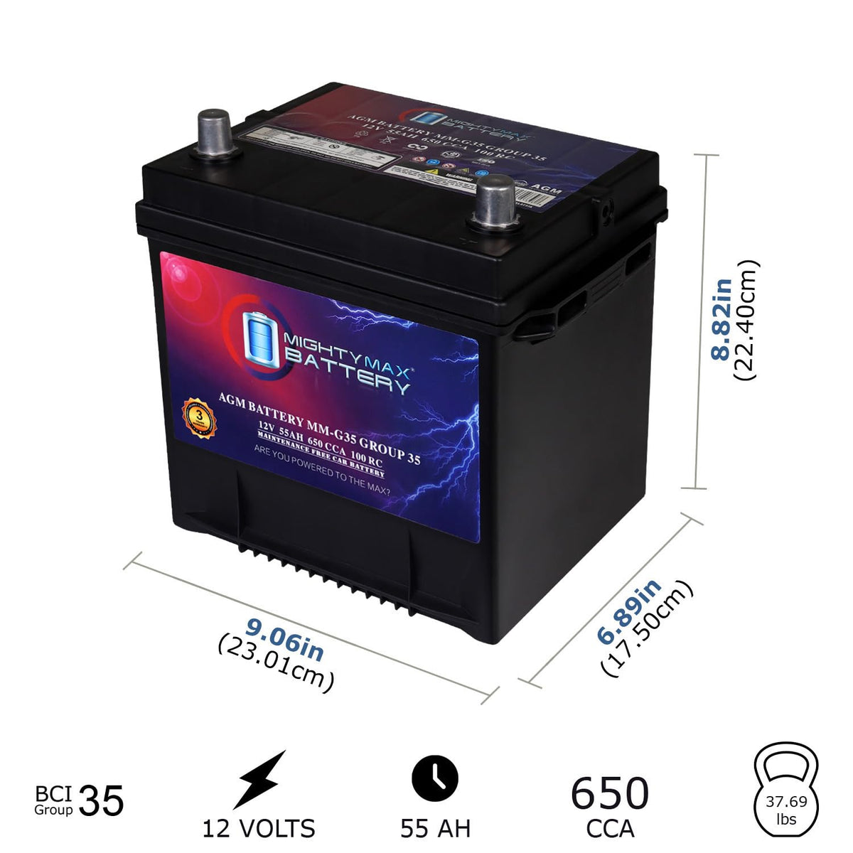 12V 55Ah AGM Replacement Battery Z536