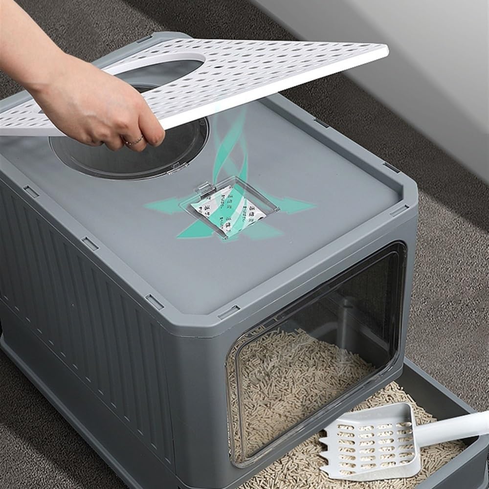 Foldable Enclosed Cat Litter Box with Lid E658