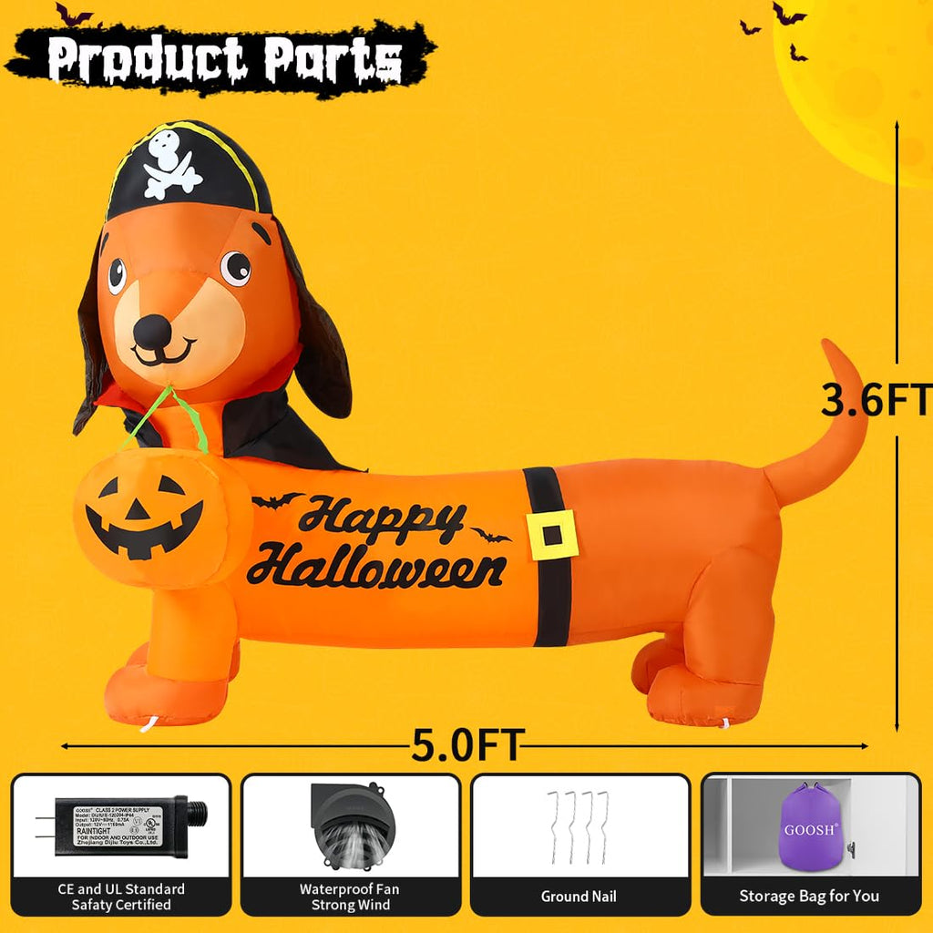 5 FT Halloween Inflatable Dachshund with LEDs O508