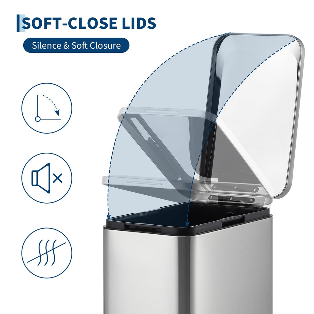50L Slim Stainless Steel Step Trash Can with Soft-Close Lid R5646
