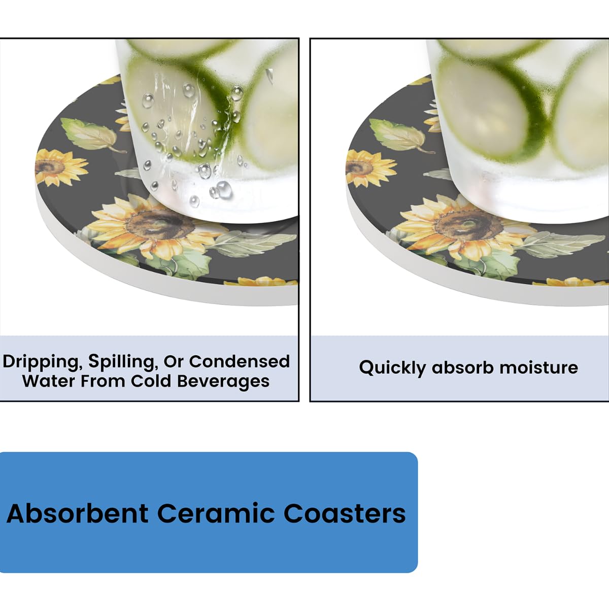Round Absorbent Ceramic Coasters Set of 4 T2833