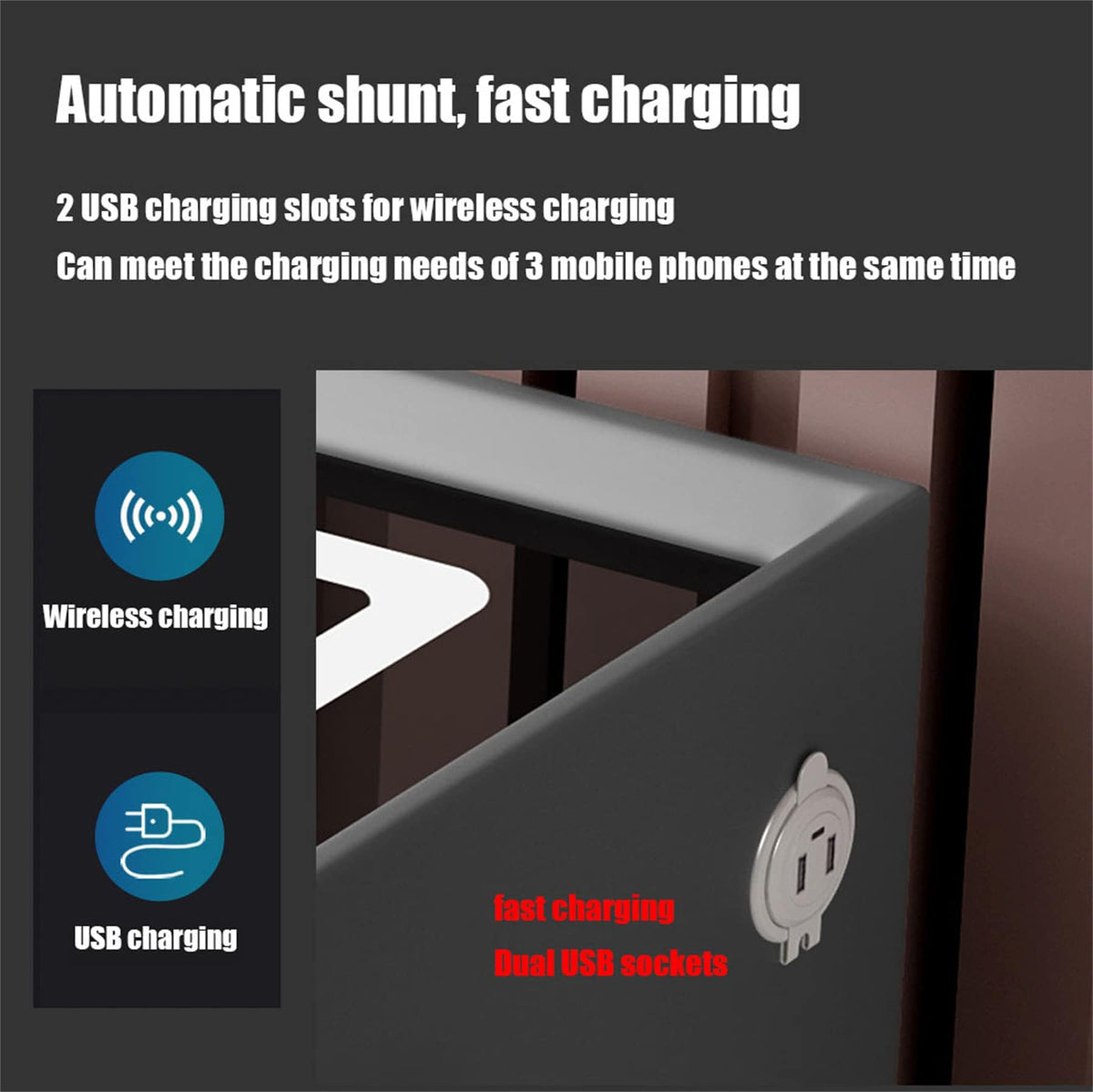 Pink 3 Drawer LED Nightstand with Wireless Charging W823723