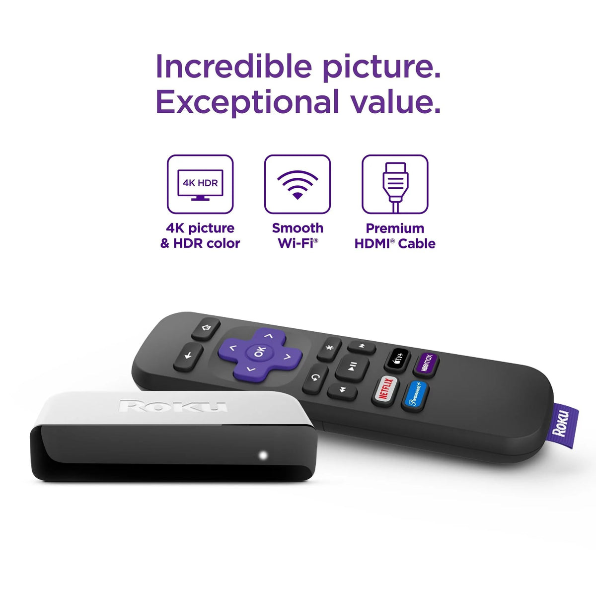 4K HDR Streaming Media Player with HDMI Cable and Remote B486