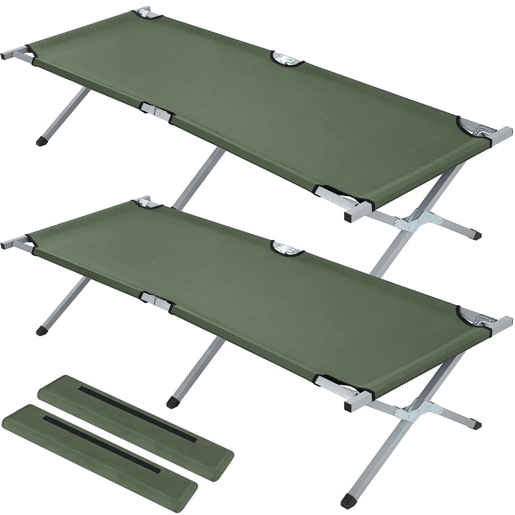 2 Pcs Army Green Folding Camping Cot Bed with Carry Bag R3200