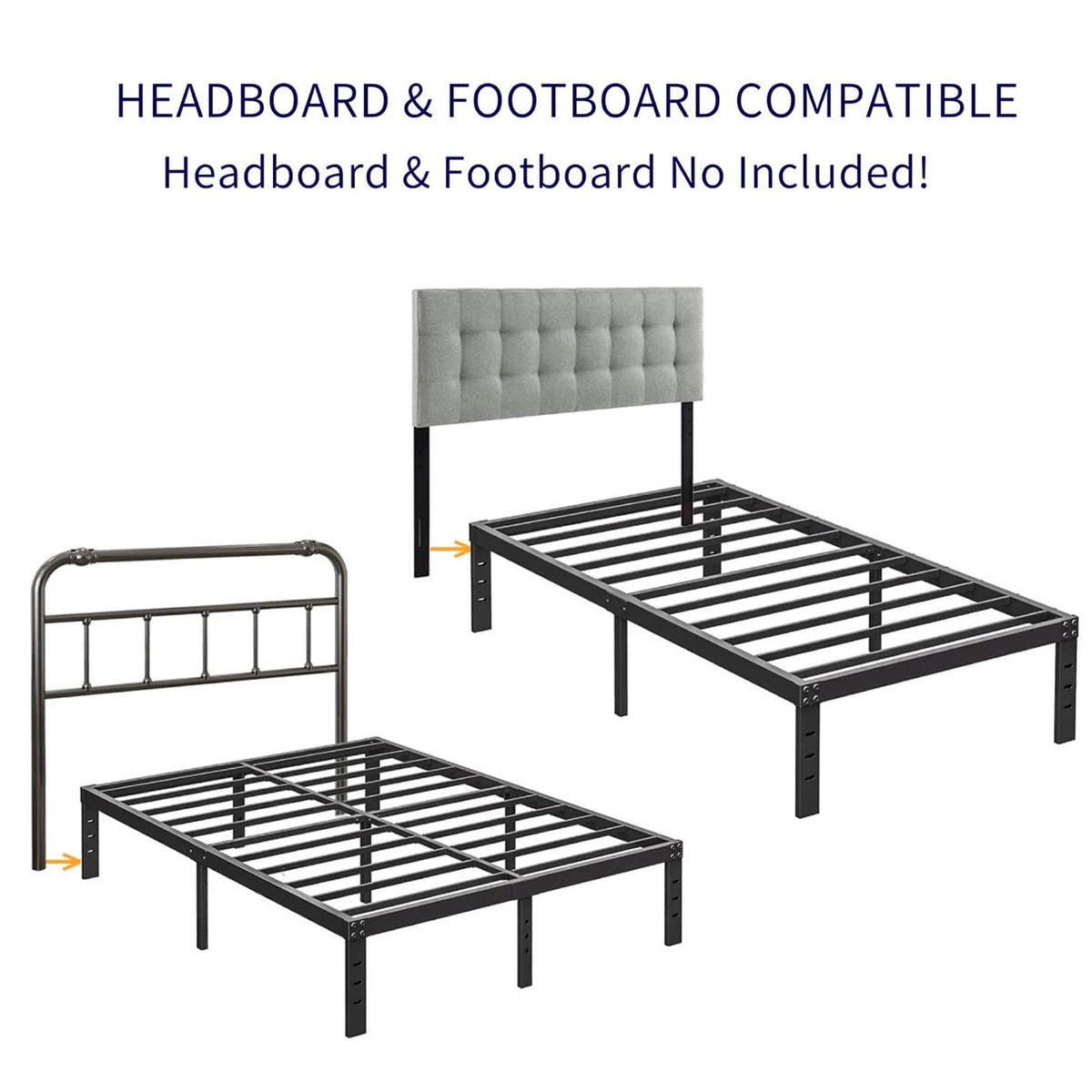 Queen Size 18 inch Tall Black Storage Bed Frame with Steel Slats L8515
