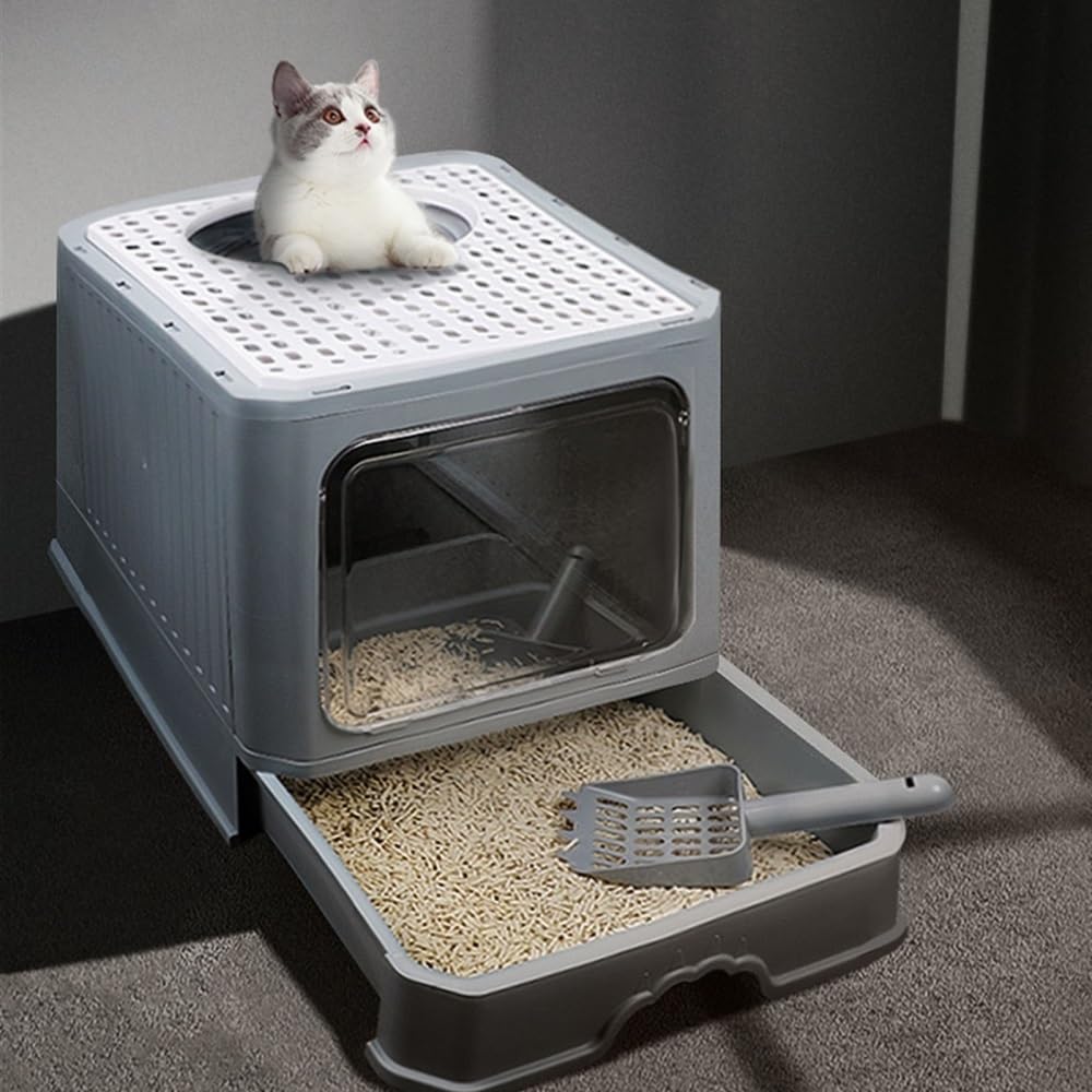 Foldable Enclosed Cat Litter Box with Lid E658