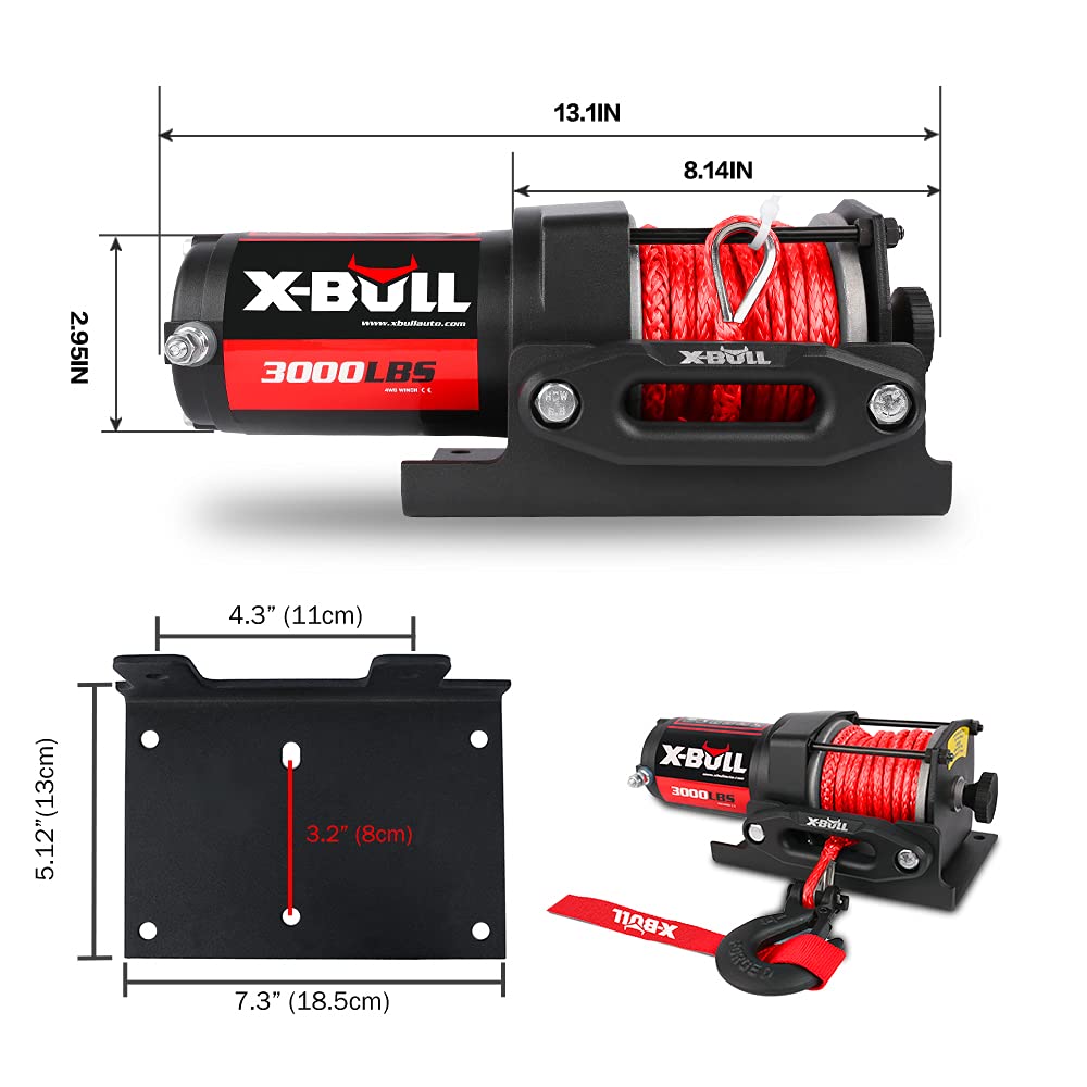 12V 3000LBS Synthetic Rope Electric Winch with Mounting Bracket N693