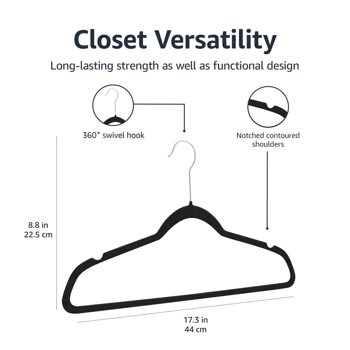 Slim Velvet Non-Slip Suit Hangers, Black, 50-Pack U624