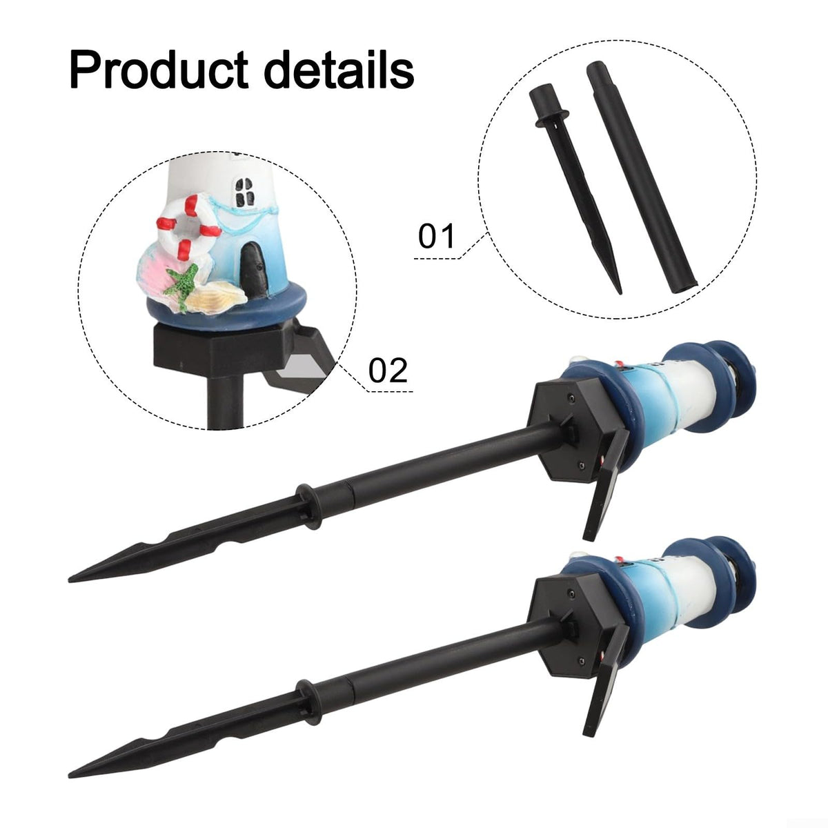 Solar Lighthouse Garden Lights, 2-Pack Resin Solar Powered V2884