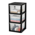 Black 3 Drawer Plastic Storage Tower with Clear Removable Bins Q23862