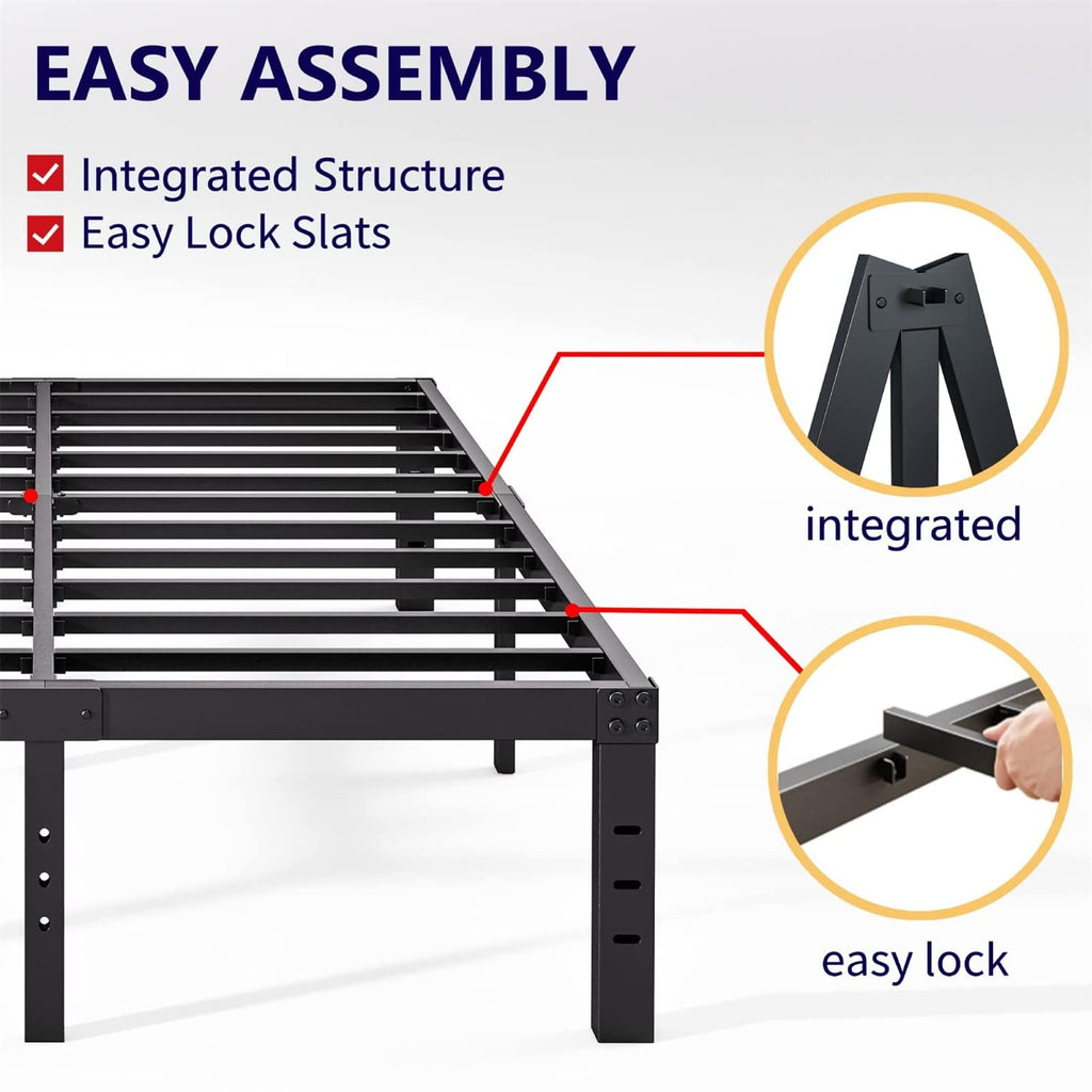 Queen Size 18 inch Tall Black Storage Bed Frame with Steel Slats L8515