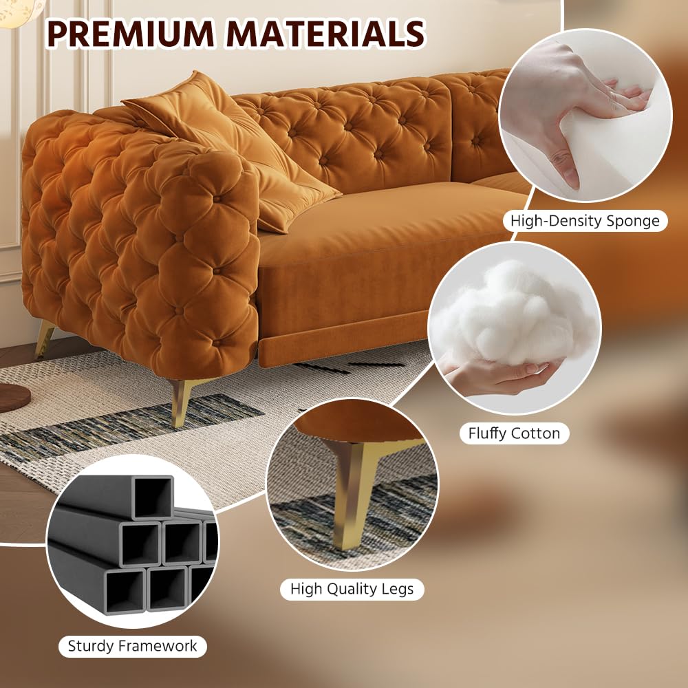 Orange Velvet Convertible Sleeper Sofa with Ottoman X759376