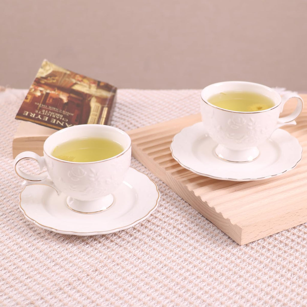 12 Pieces Porcelain Tea Cups and Saucers Set of 6 V449