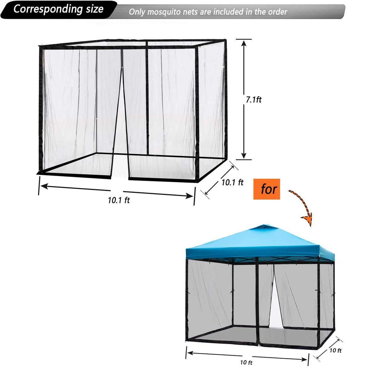 10x10 Mosquito Netting with Double Door Side Screen Black X6557
