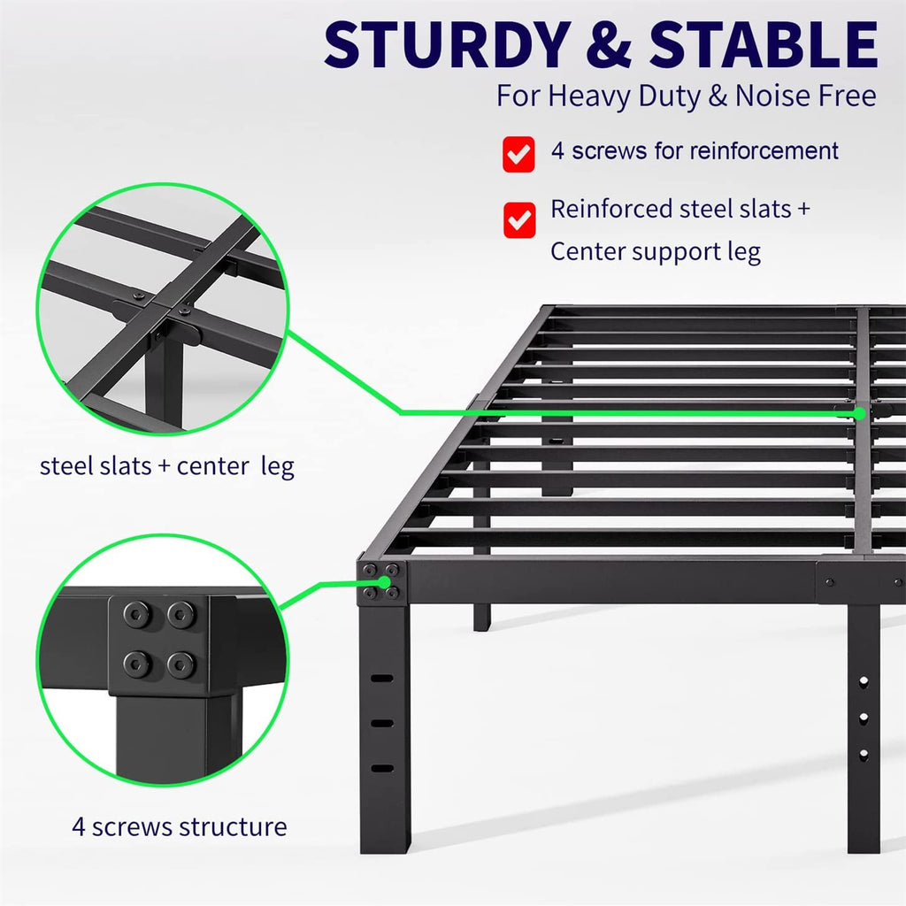 Queen Size 18 inch Tall Black Storage Bed Frame with Steel Slats L8515