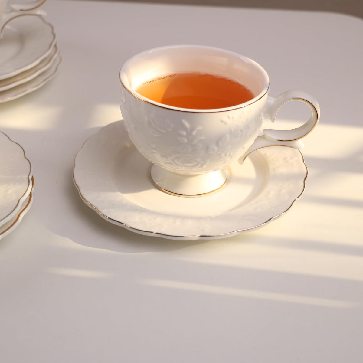 12 Pieces Porcelain Tea Cups and Saucers Set of 6 V449