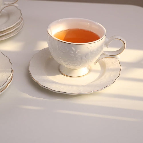 12 Pieces Porcelain Tea Cups and Saucers Set of 6 V449