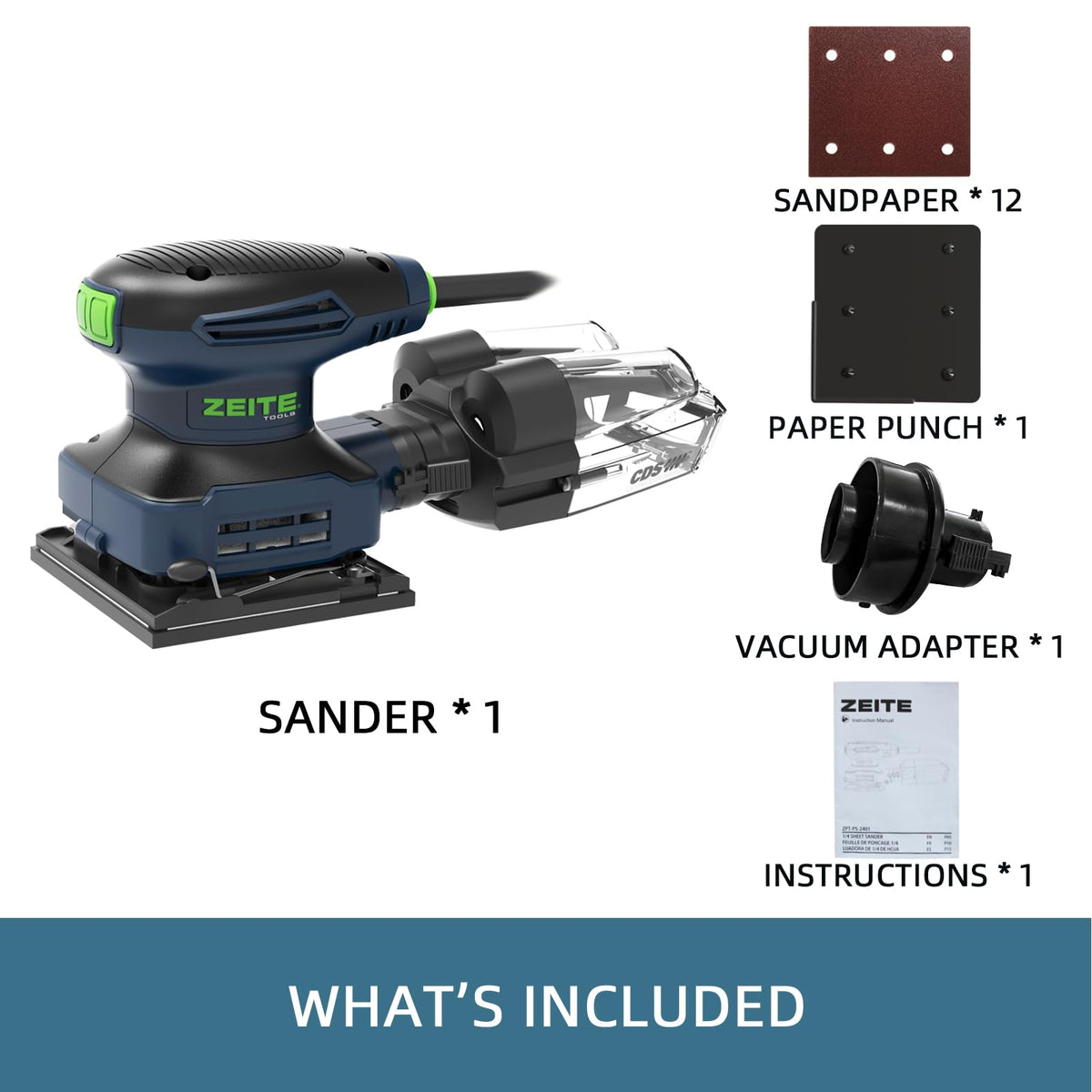 2.4 Amp 1/4 Sheet Electric Palm Sander with 12Pcs Sandpapers W352