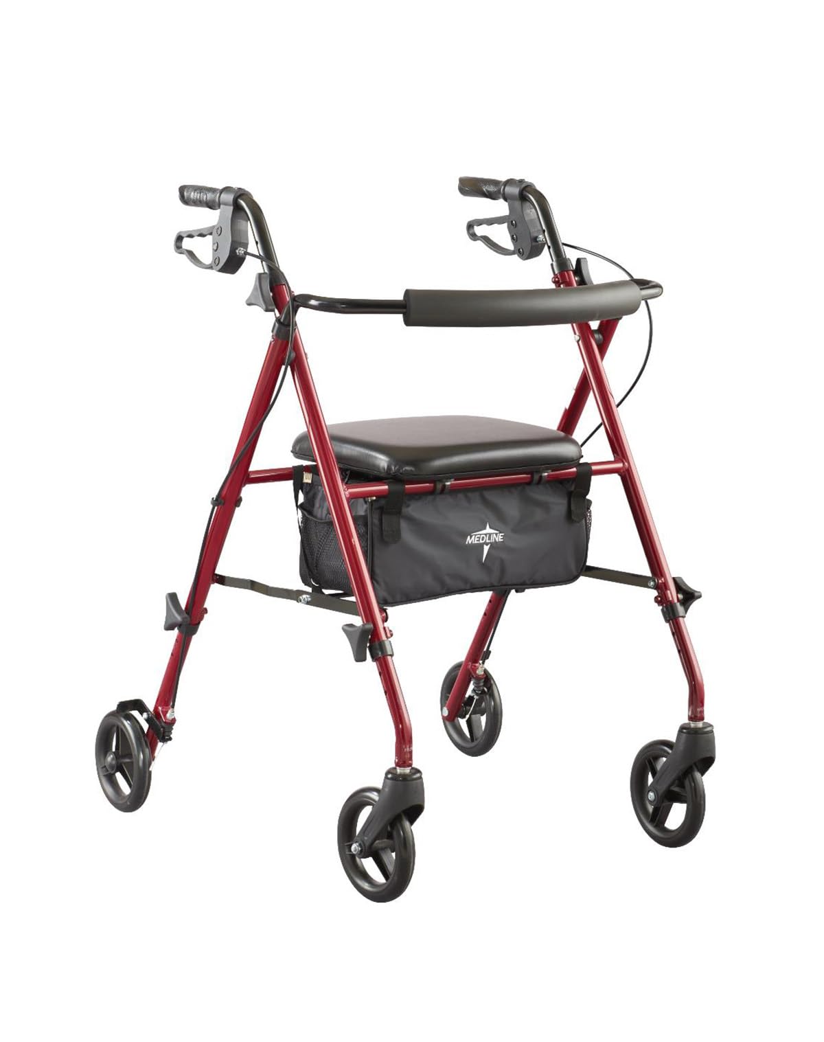 Lightweight Folding Aluminum Rollator Walker with 6-inch Wheels, Adjustable Seat and Arms, Burgundy A1851