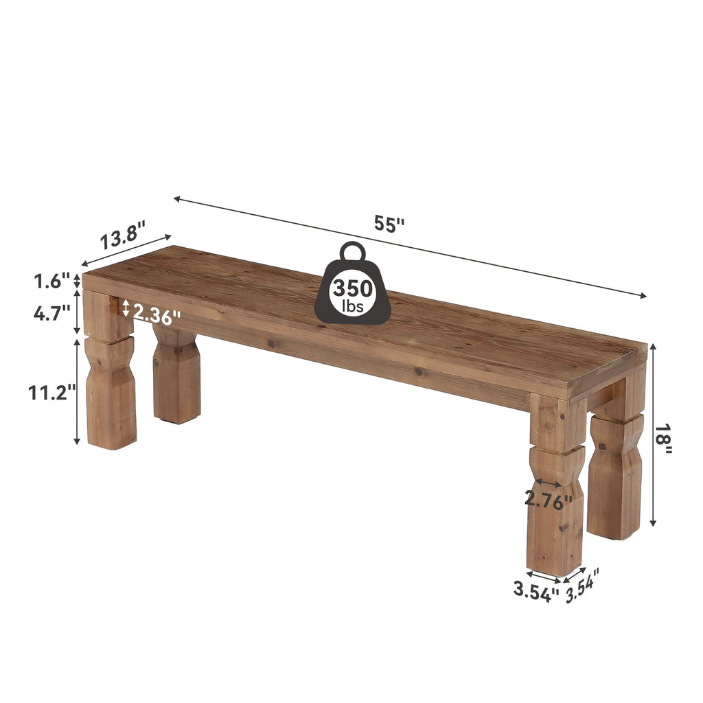 Solid Wood Bench 55-Inch Long Rustic Brown N87697