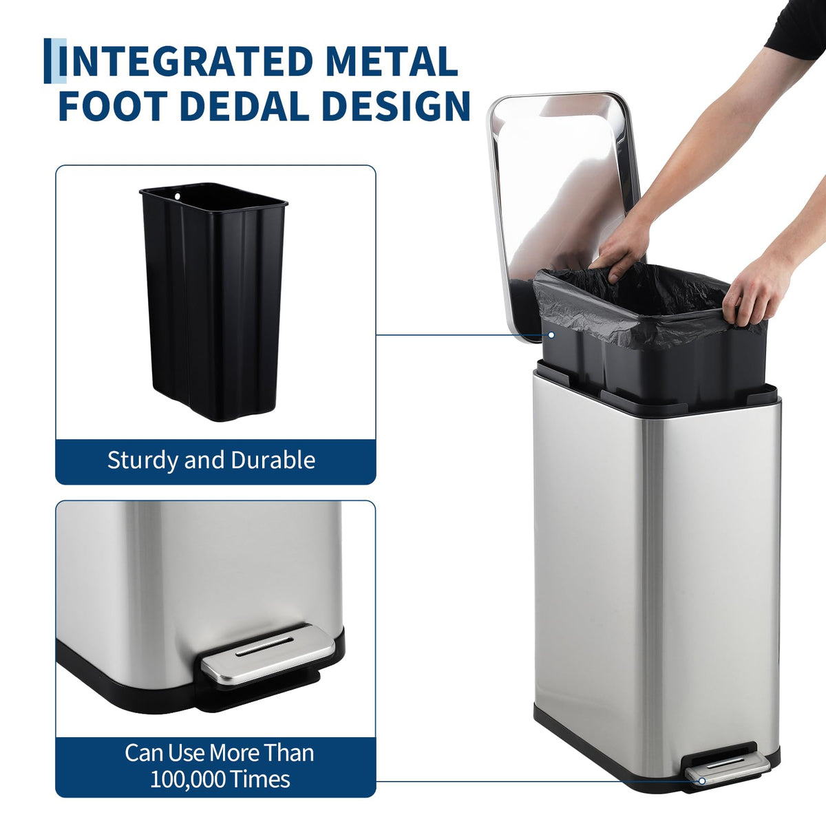 50L Slim Stainless Steel Step Trash Can with Soft-Close Lid R5646