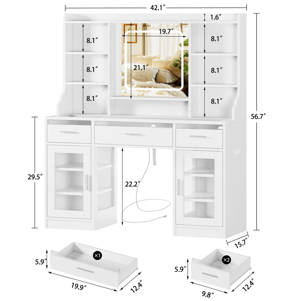 White Vanity Desk with Mirror and Lights T55048