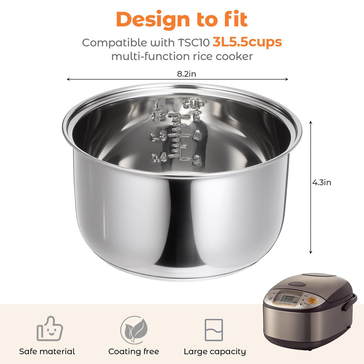 304 Stainless Steel Inner Pot 5.5 Cups Rice Cooker I3604