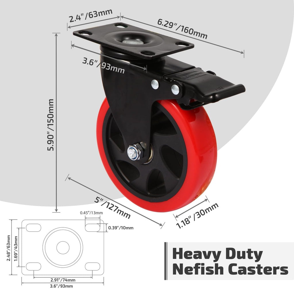 5 Inch Swivel Caster Wheel Set of 4 with Brake P552519