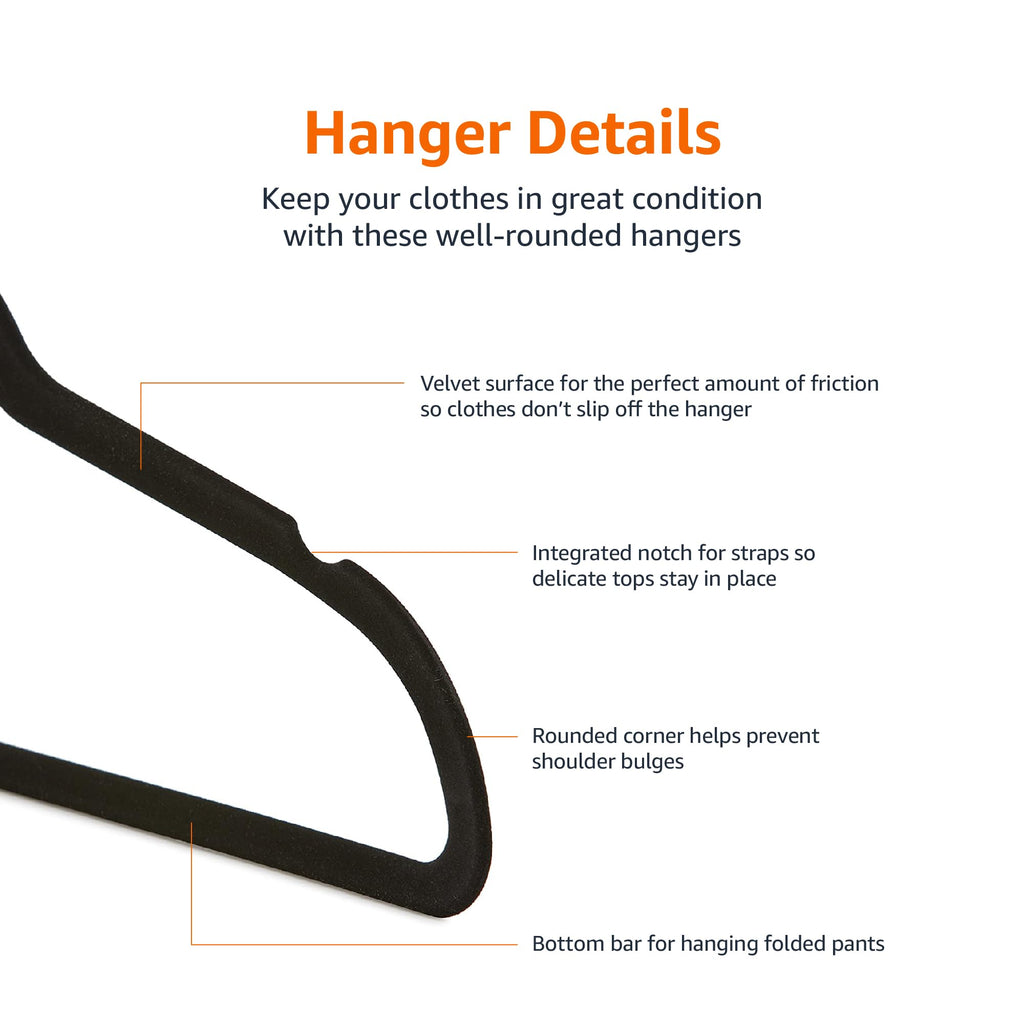Slim Velvet Non-Slip Suit Hangers, Black, 50-Pack U624