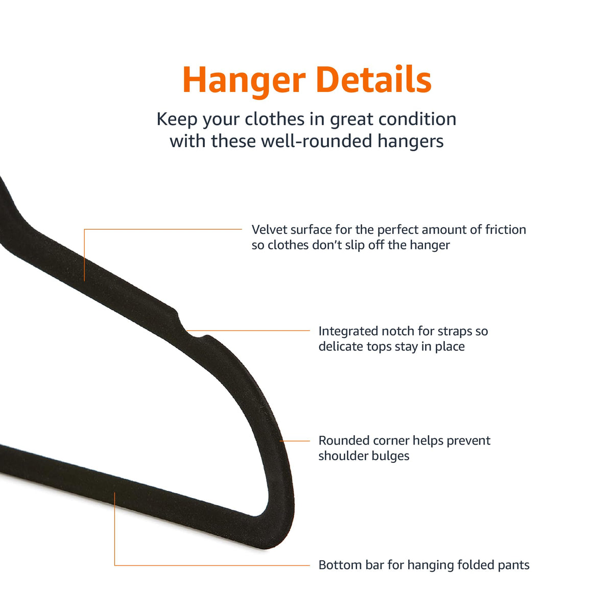 Slim Velvet Non-Slip Suit Hangers, Black, 50-Pack U624