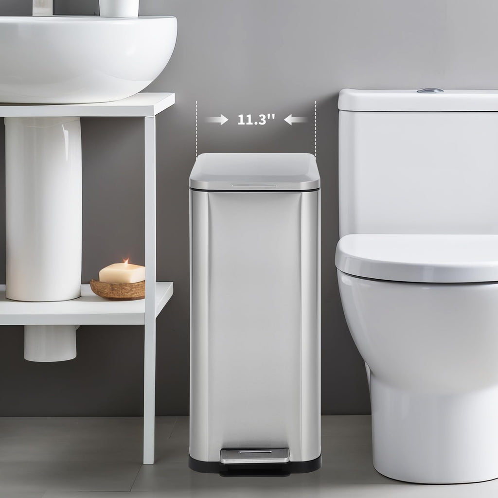 50L Slim Stainless Steel Step Trash Can with Soft-Close Lid R5646