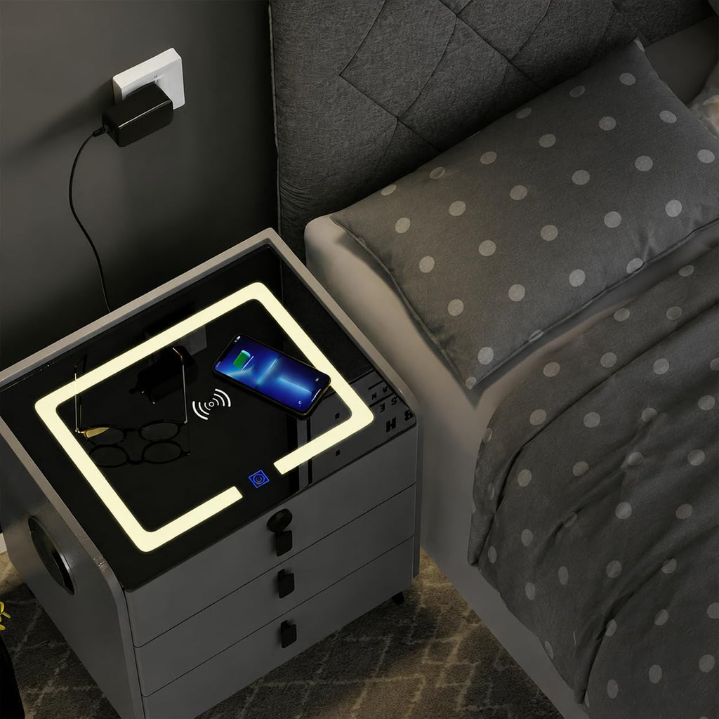 Wireless Charging Fingerprint Lock Nightstand X27036