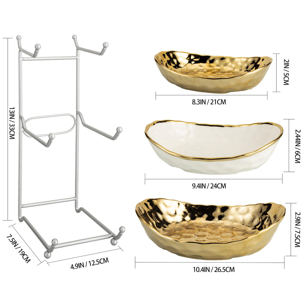 3 Tier Ceramic Serving Bowls with Metal Stand U740134