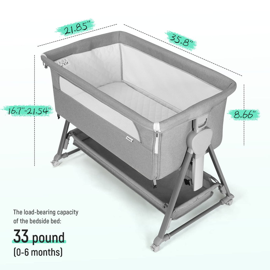Baby Bassinet with 7 Adjustable Height, Breathable Mesh & Mattress E741