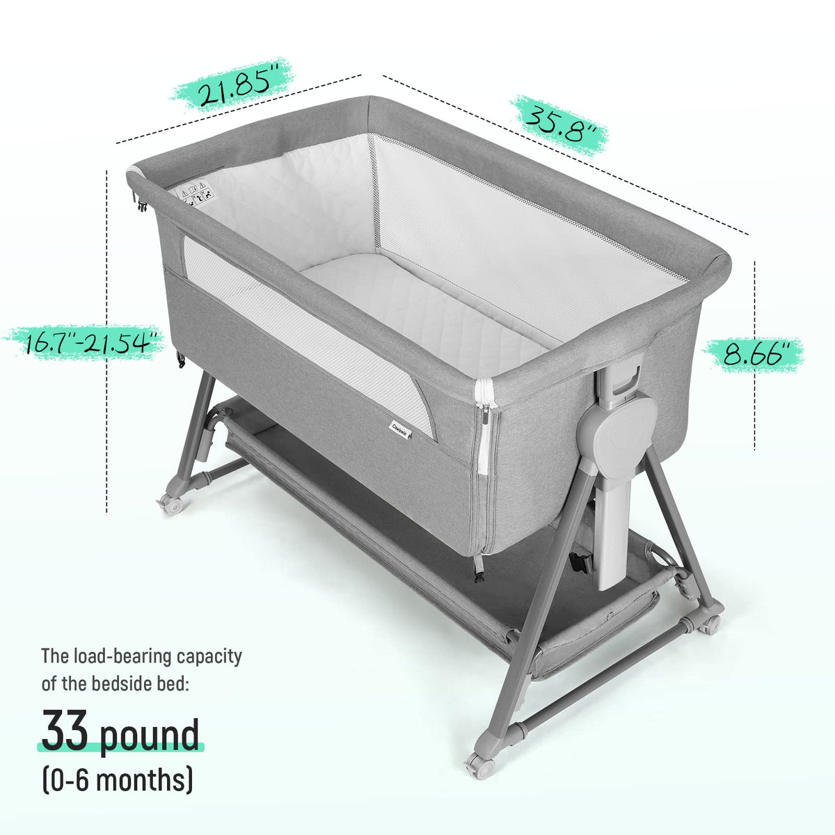 Baby Bassinet with 7 Adjustable Height, Breathable Mesh & Mattress E741