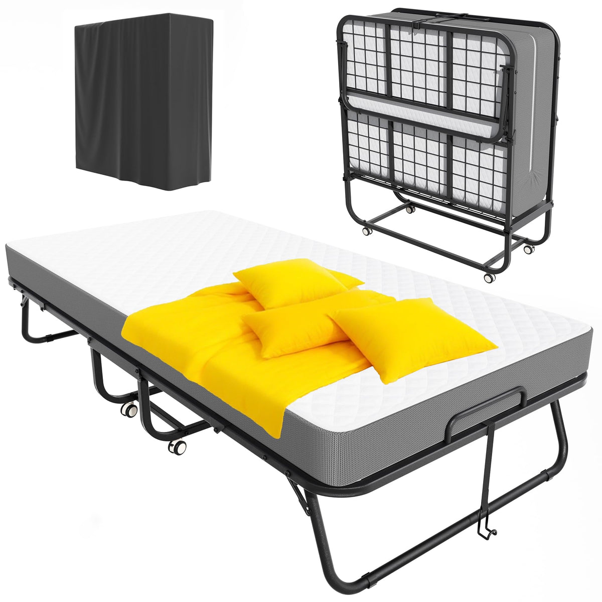 Folding Bed with Mattress, Portable Roll Away Bed, 75" x 31" Q539