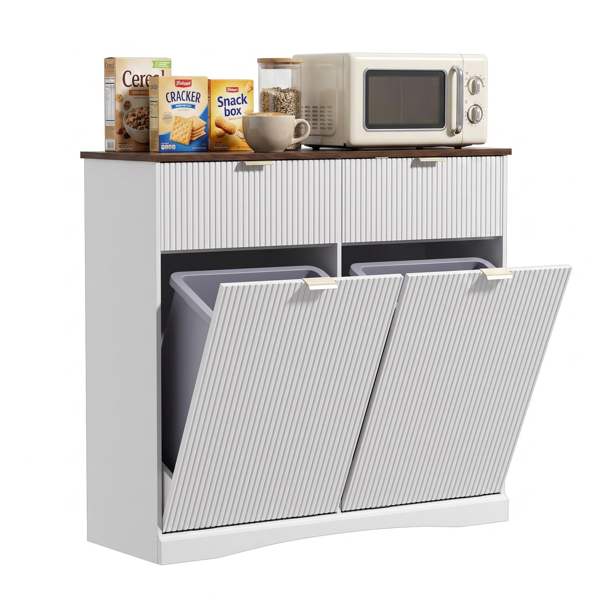 White and Dark Walnut Tilt Out Trash Cabinet K57606