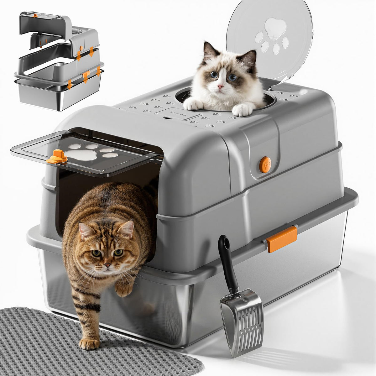 Non-Stick Stainless Steel Cat Litter Box with Lid F522