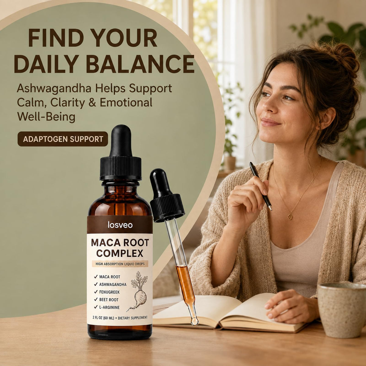Maca Root Complex Drops with Ashwagandha, Fenugreek, Beet Root & L-Arginine, 2floz Q113448