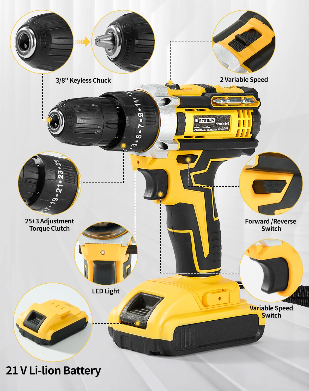 21V Cordless Drill Driver Kit with 2 Batteries & Charger U578966