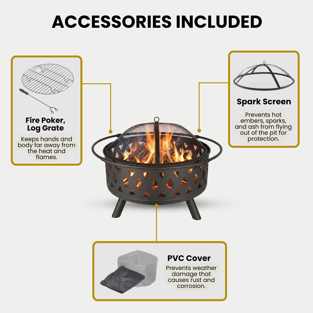Black 32-Inch Outdoor Fire Pit I4557
