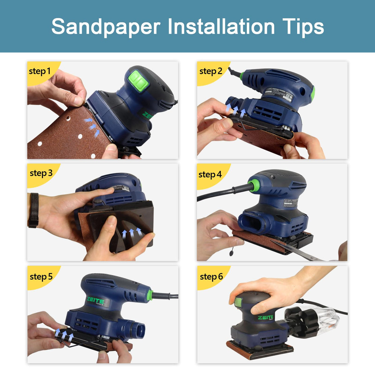2.4 Amp 1/4 Sheet Electric Palm Sander with 12Pcs Sandpapers W352