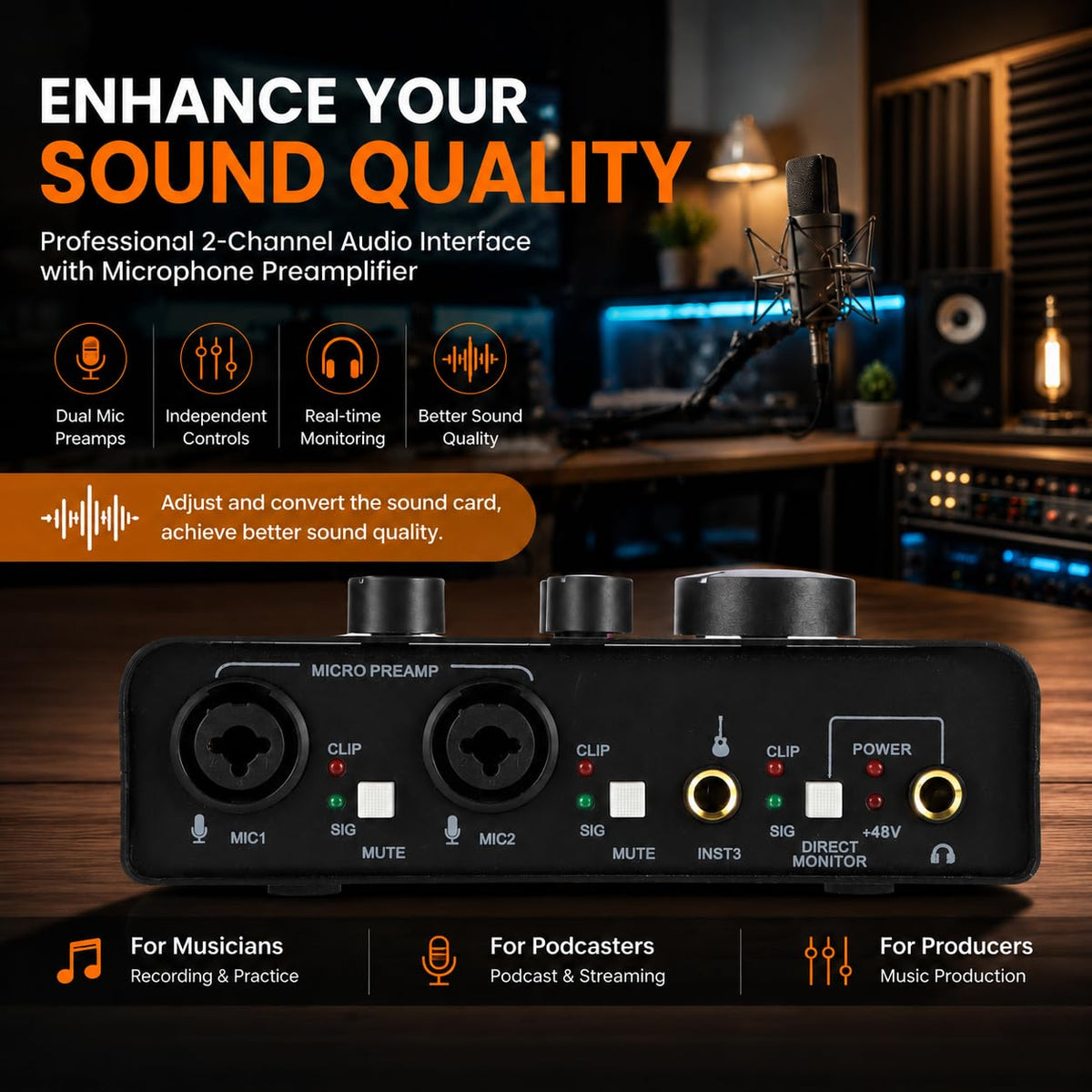 USB C Audio Interface with 48V Phantom Power K7237