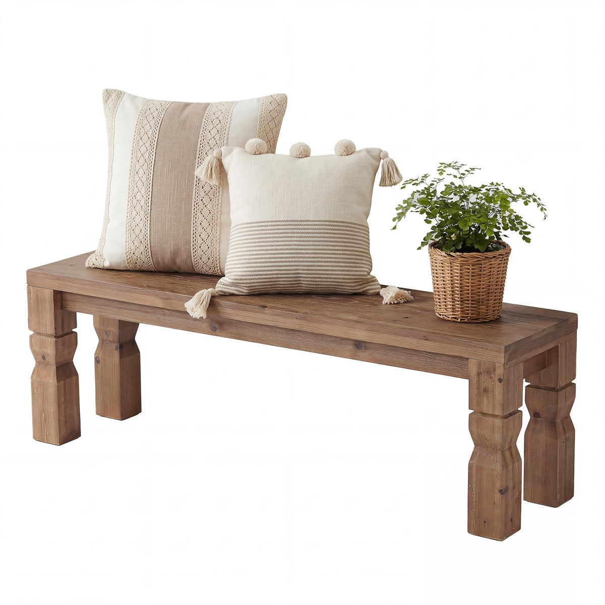 Solid Wood Bench 55-Inch Long Rustic Brown N87697