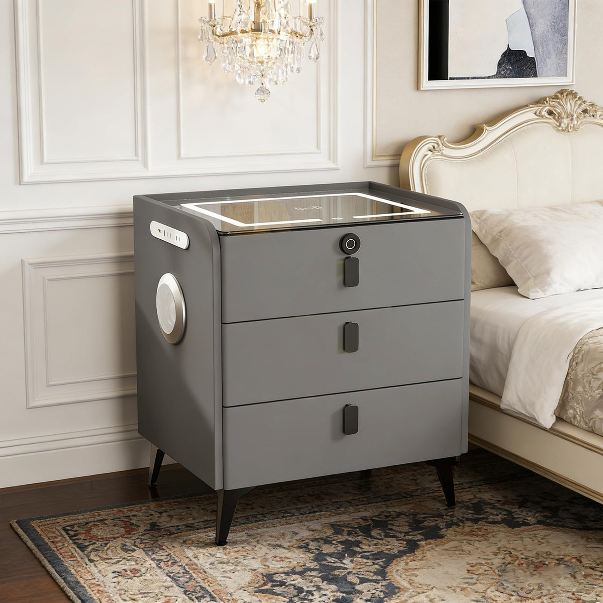 Wireless Charging Fingerprint Lock Nightstand X27036
