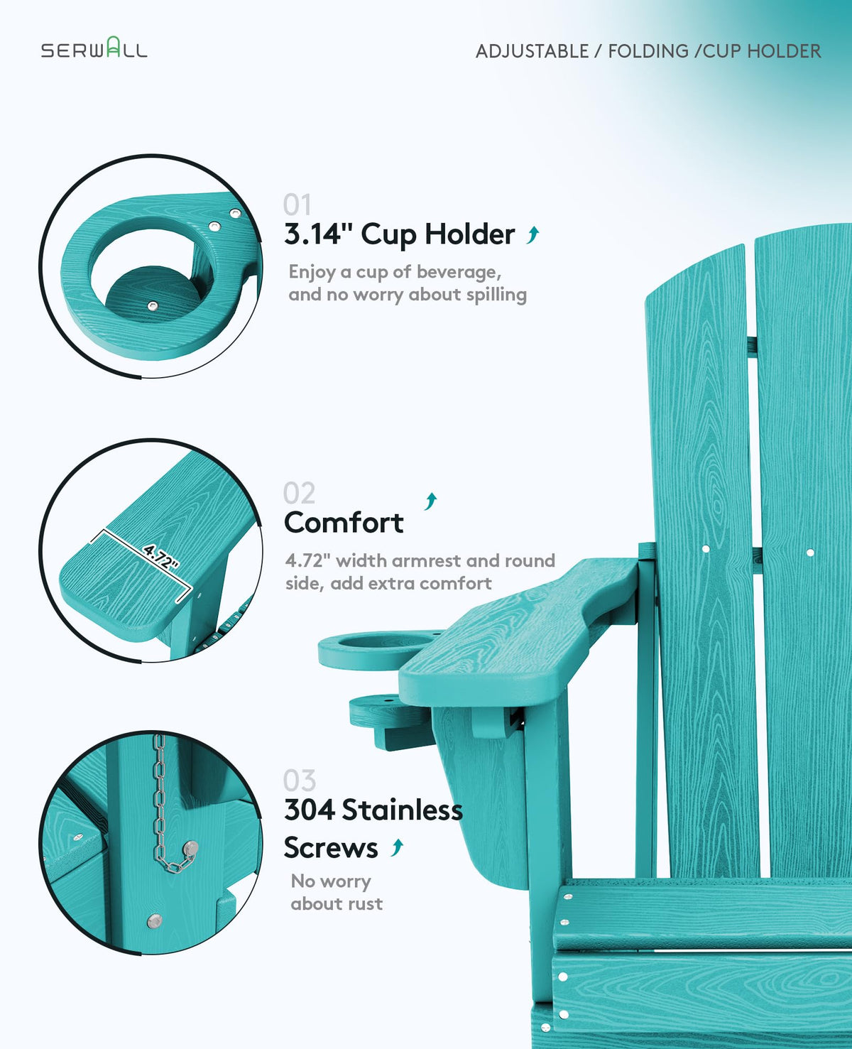 Folding Adjustable Adirondack Chair with Cup Holder Z933